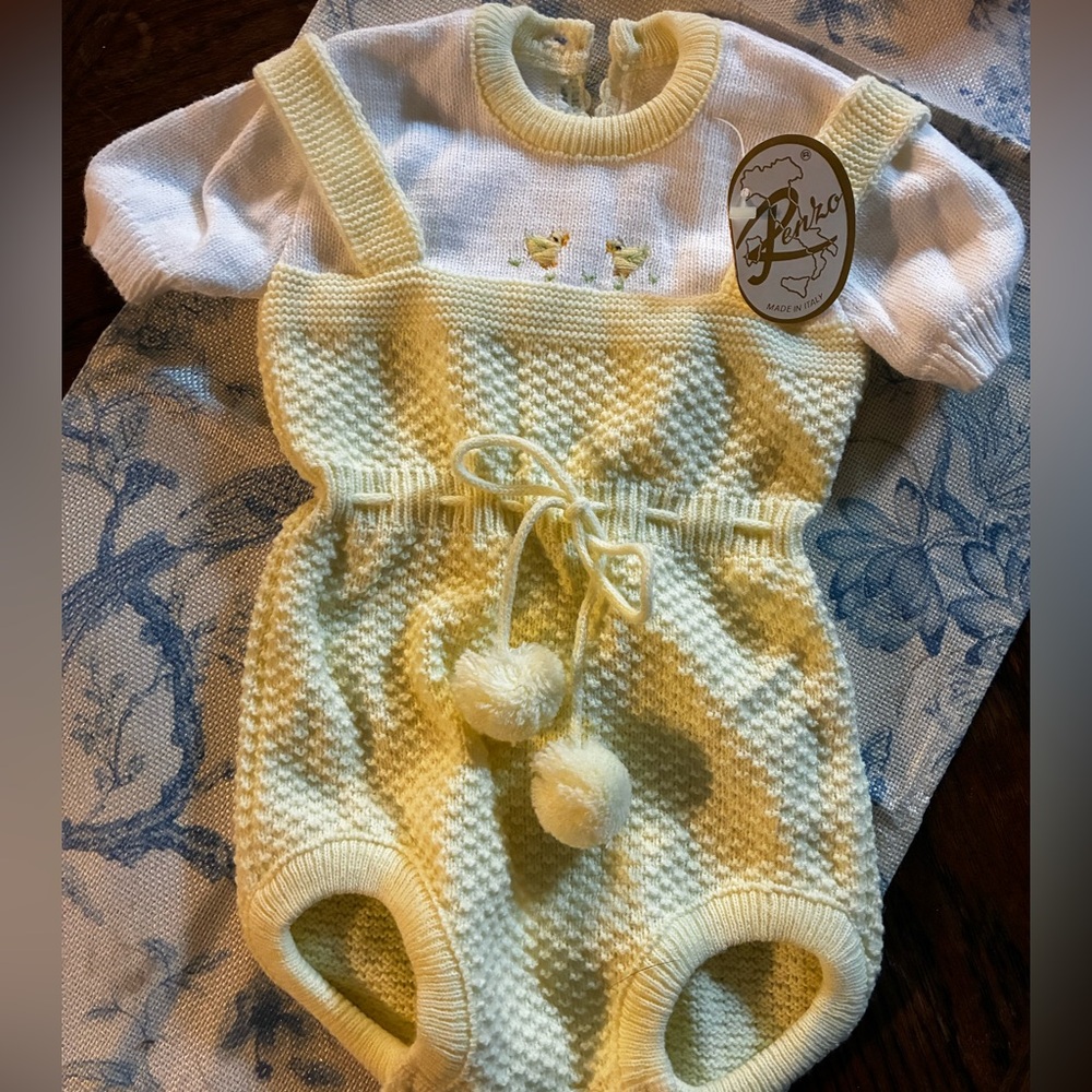 Renzo Vintage Made in Italy Deadstock Knit Yellow Duck Baby Romper 3-6mo NWT